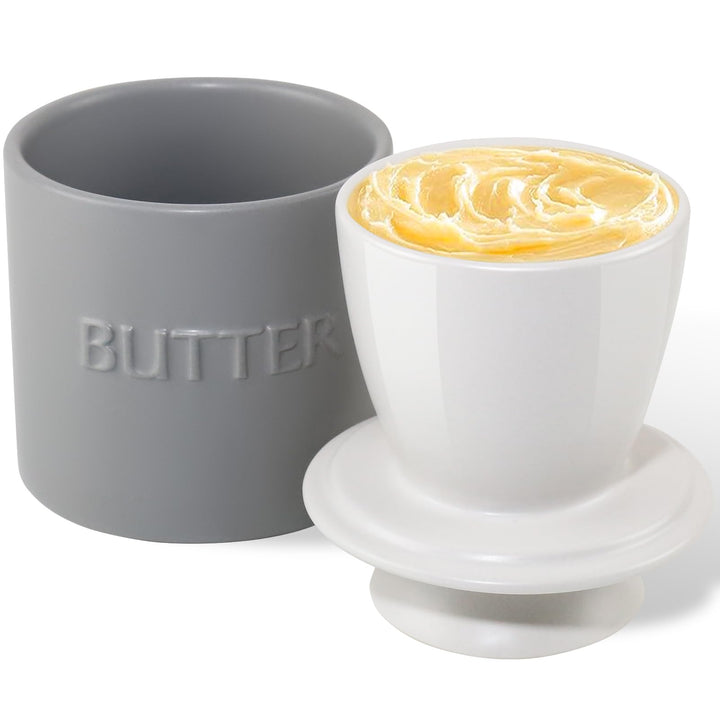 QIAMO Keramik Butterdose, Französische Butterdose mit Deckel, Butterglocke aus Porzellan, Butter Cro