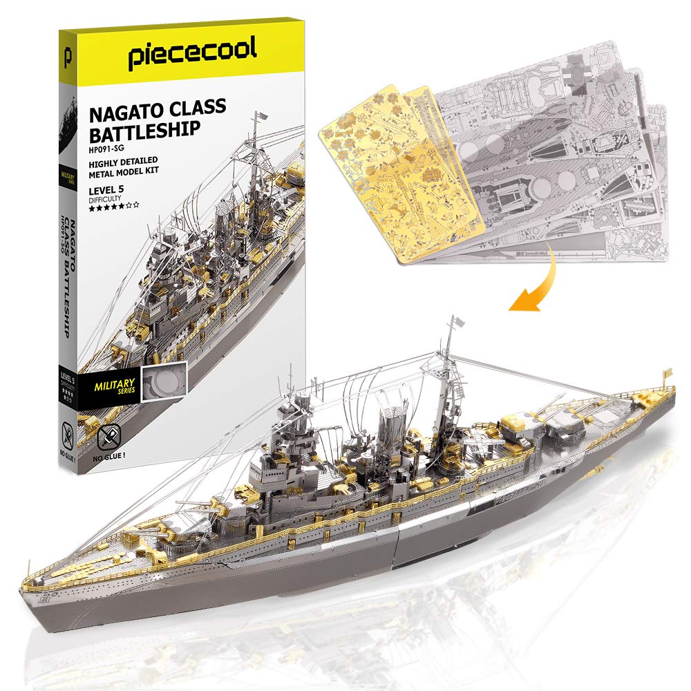 piececool Nagato Class Battleship HP091SG Highly Detailed Metal Model Kit,No Glue, 199 Pieces