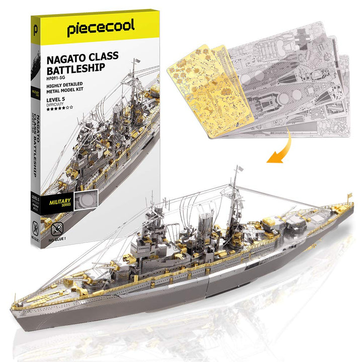piececool Nagato Class Battleship HP091SG Highly Detailed Metal Model Kit,No Glue, 199 Pieces