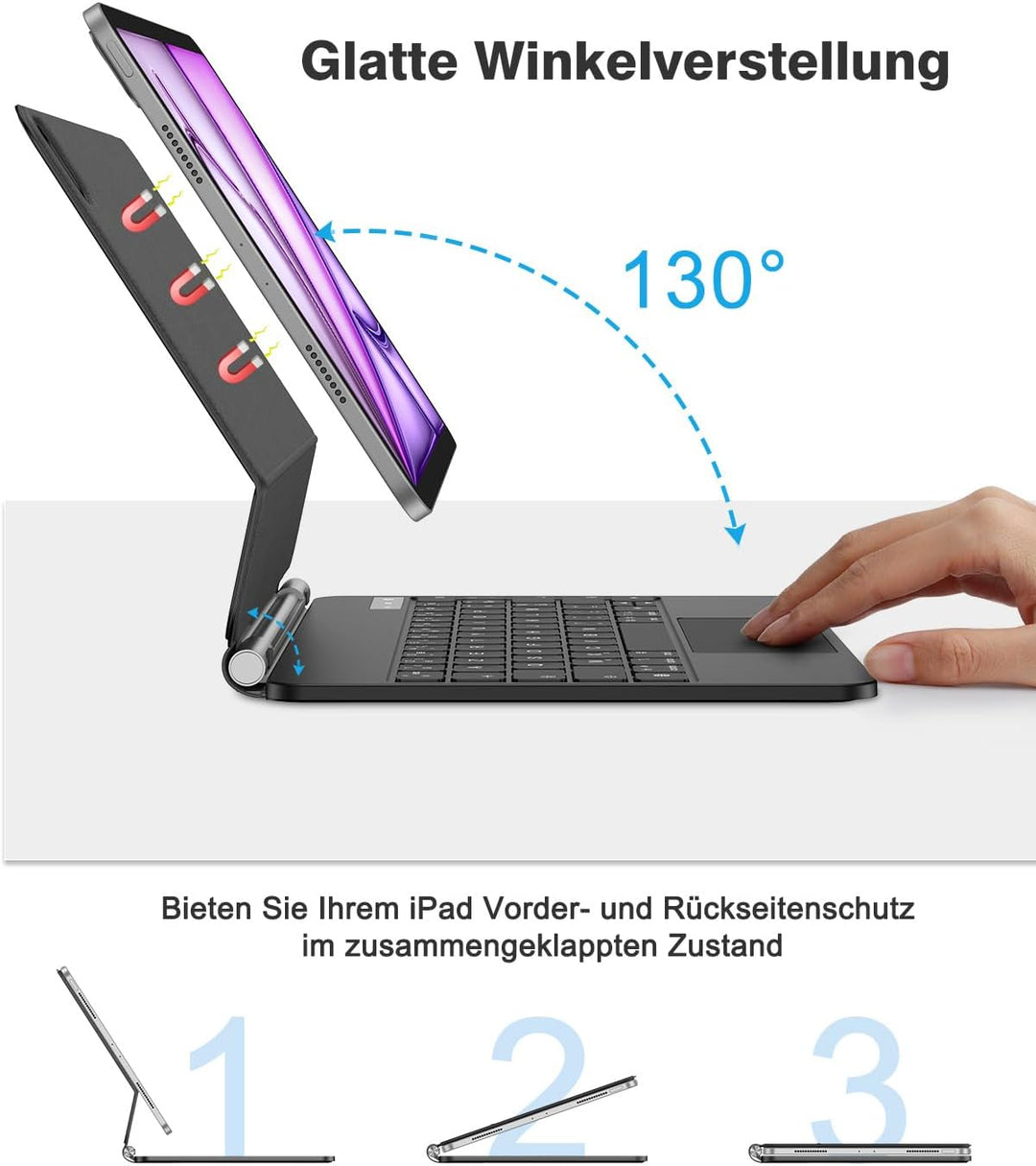 TECURS Tastatur Schutzhülle AZERTY für iPad Air 5 2022/Air 4 2020 10,9 Zoll mit Trackpad für iPad Pr
