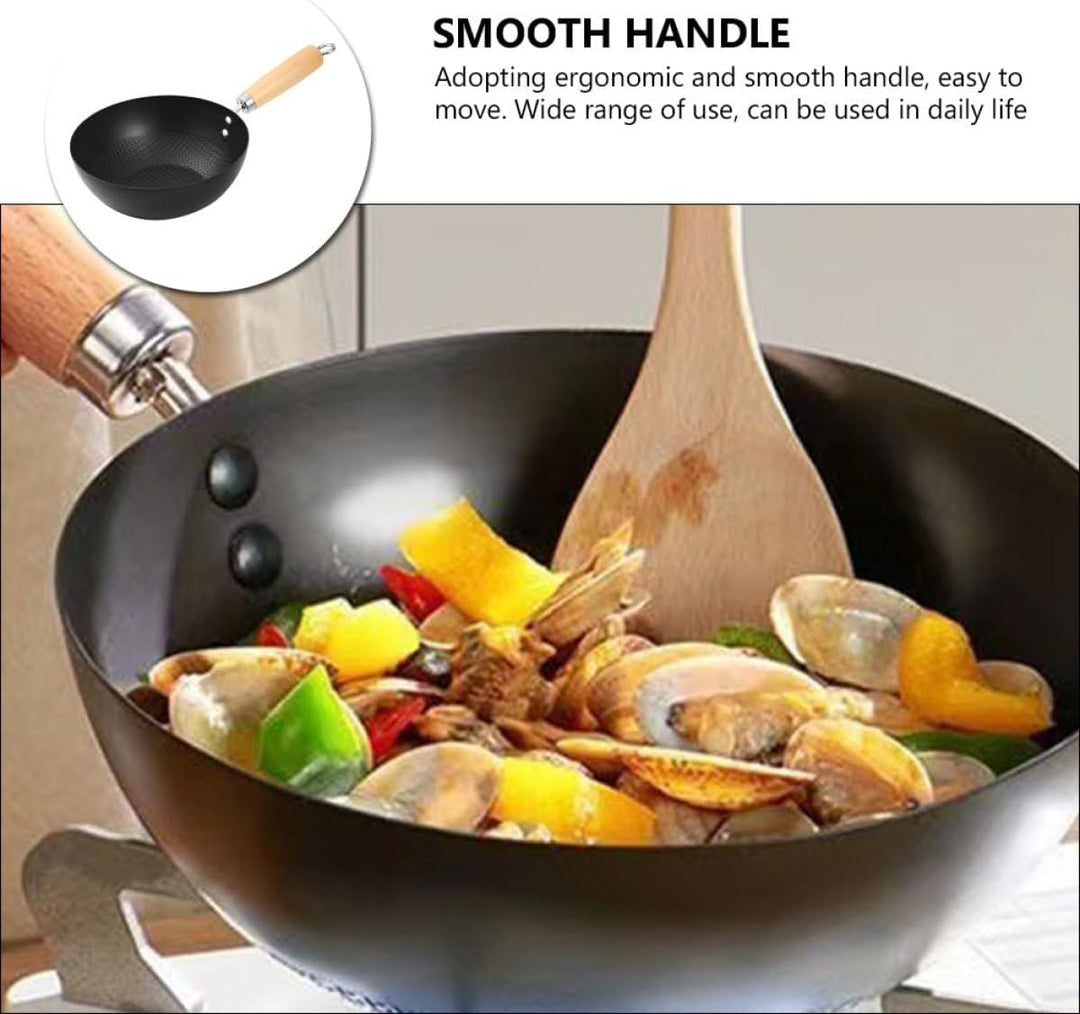 Sewroro Antihaft Bratpfanne Gusseisen 20cm Kleiner Wok ohne Beschichtung Hitzebeständiger Griff für