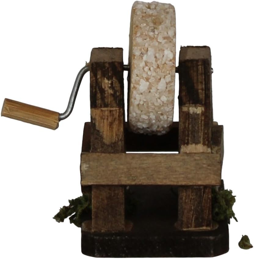 ZICOM Krippenzubehör Schleifstein 4,5x3x5cm Holz – Detaillierter Miniatur-Schleifstein für Krippen