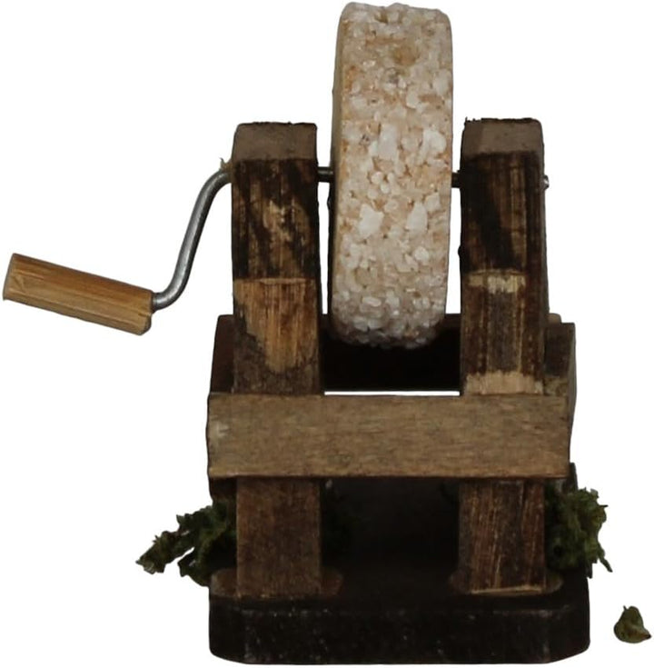 ZICOM Krippenzubehör Schleifstein 4,5x3x5cm Holz – Detaillierter Miniatur-Schleifstein für Krippen
