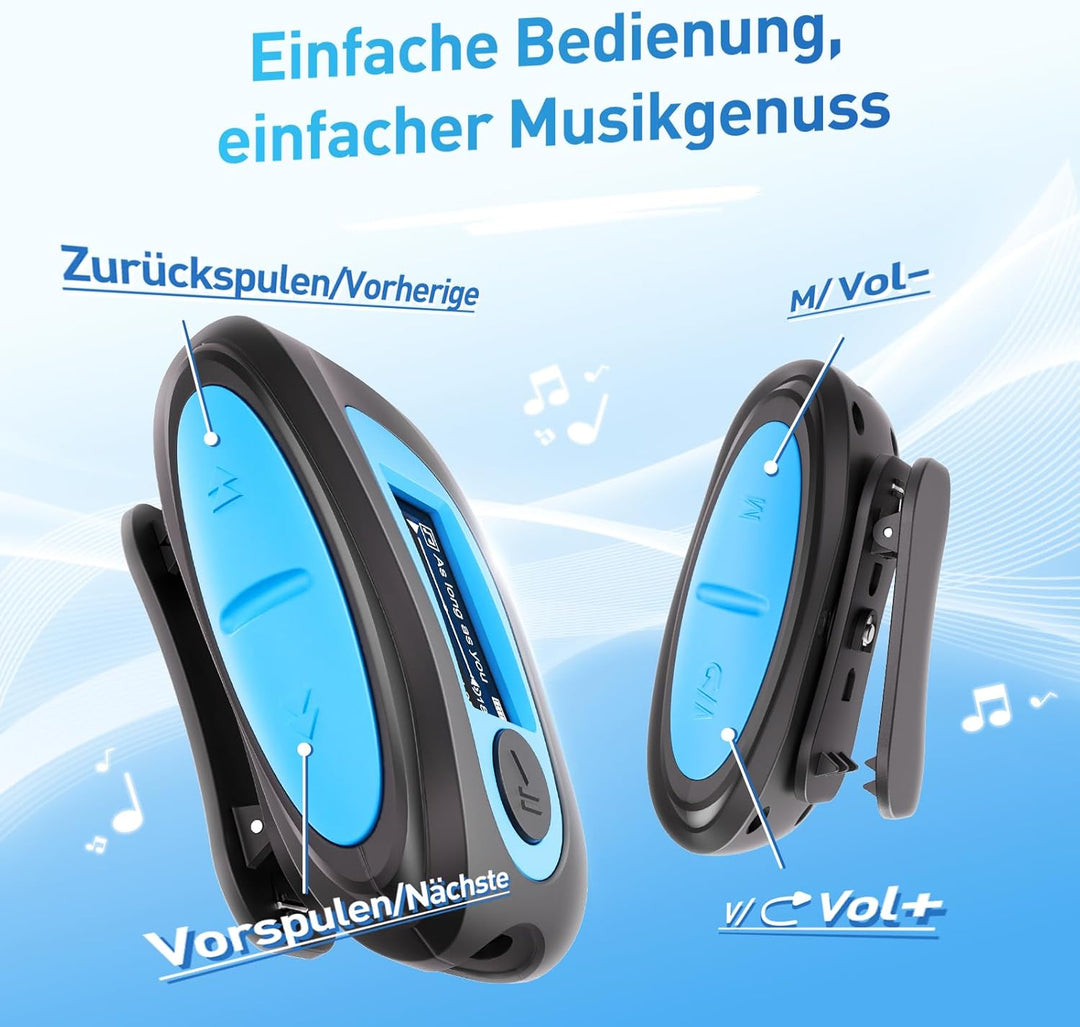 AGPTEK IPX8 Wasserdicht MP3 Player, 8GB HiFi MP3 Musik Player zum Schwimmen und Laufen, mit wasserdi