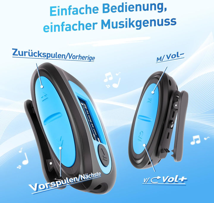 AGPTEK IPX8 Wasserdicht MP3 Player, 8GB HiFi MP3 Musik Player zum Schwimmen und Laufen, mit wasserdi