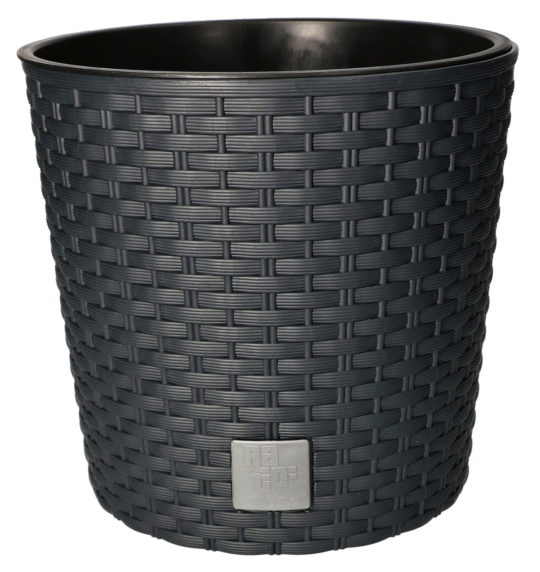KOTARBAU® Blumentopf Ø 200x190mm Rattandesign Rund mit Innentopf Anthrazit, 200x190mm