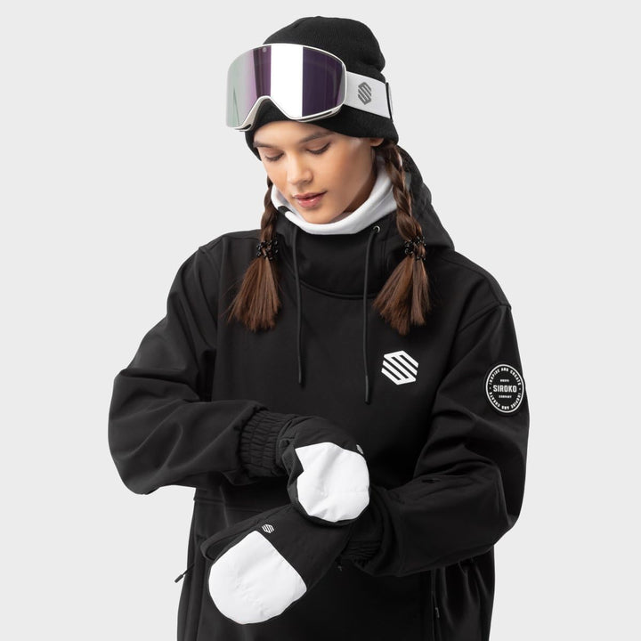SIROKO Thermische Fäustlinge Skifahren und Schnee Pitztal Weiss Schwarz Mann und Frau XS, XS