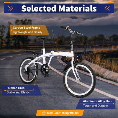 20" 7-Gang Faltrad Klappfahrrad Klapprad Folding FahrräDer Faltbare Erwachsene City Bike Faltbares E