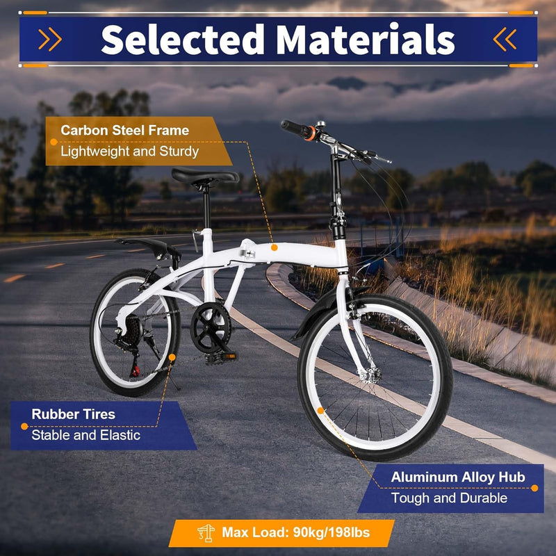 20" 7-Gang Faltrad Klappfahrrad Klapprad Folding FahrräDer Faltbare Erwachsene City Bike Faltbares E
