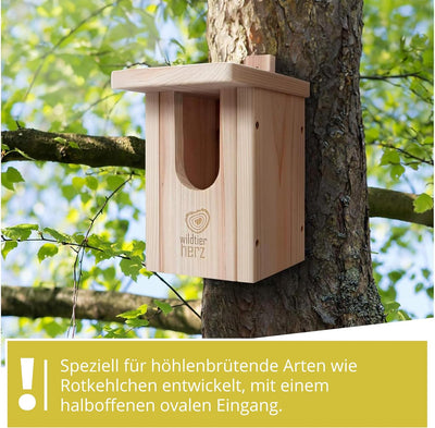 wildtier herz I Vogel Nistkasten Rotkehlchen aus Massiv-Holz - Verschraubt, Nistkästen für Vögel, Ni