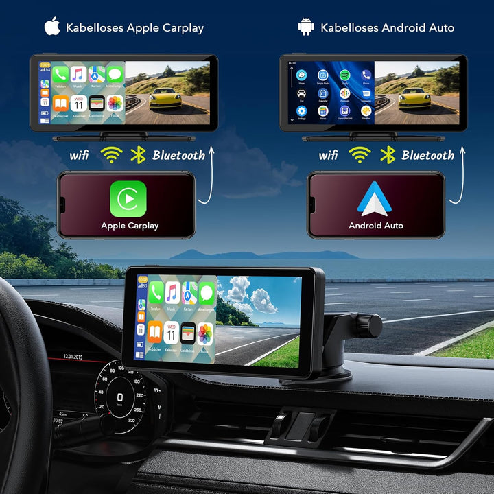LAMTTO Wireless Carplay Display mit Dashcam 2.5K für AppIe CarPlay & Android Auto 6,86 Zoll Tragbare