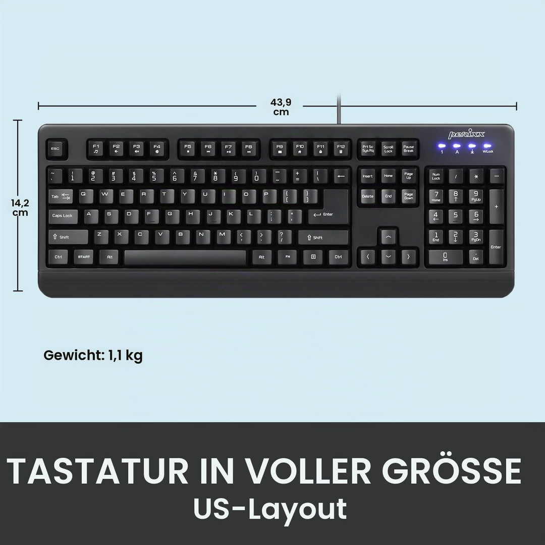 Perixx PERIBOARD-517 wasserdichte Tastatur - IP65 - Antibakterielle Schutzschicht - Vollständig Wass