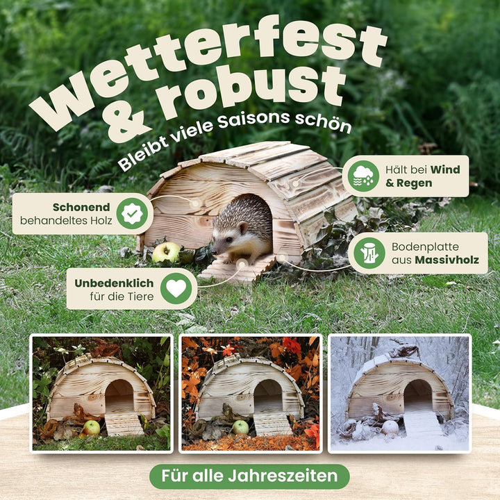 zooprinz Igelhaus aus Vollholz – winterfest & wetterfest, mit Bodenplatte – Labyrinth-Eingang gegen