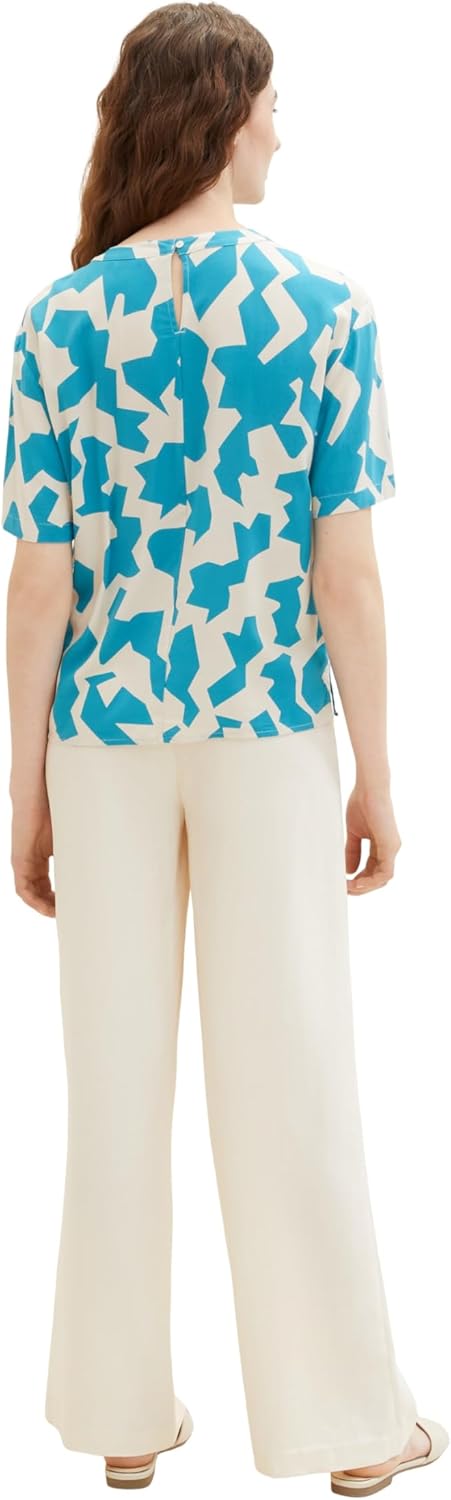 TOM TAILOR Damen T-Shirt Bluse 36 32146 - Petrol Big Abstract Design, 36 32146 - Petrol Big Abstract