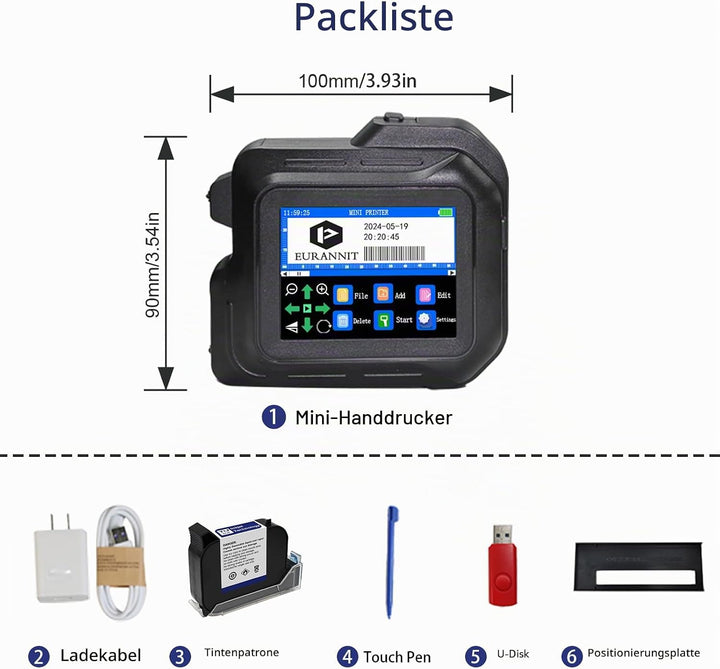 Tragbarer Mini-Tintenstrahldrucker E98 – grosser 2,8-Zoll-Touchscreen und vollständig geschlossenes