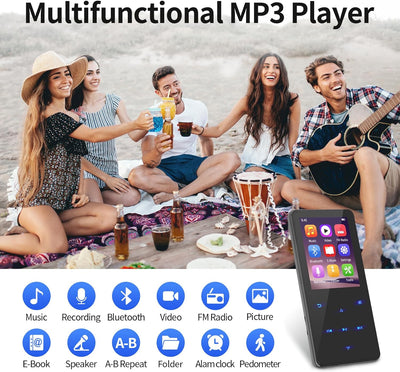 PINHUI MP3 Player mit Bluetooth 5.3, Tragbarer 64GB Musik Player mit integriertem Lautsprecher, Zufa