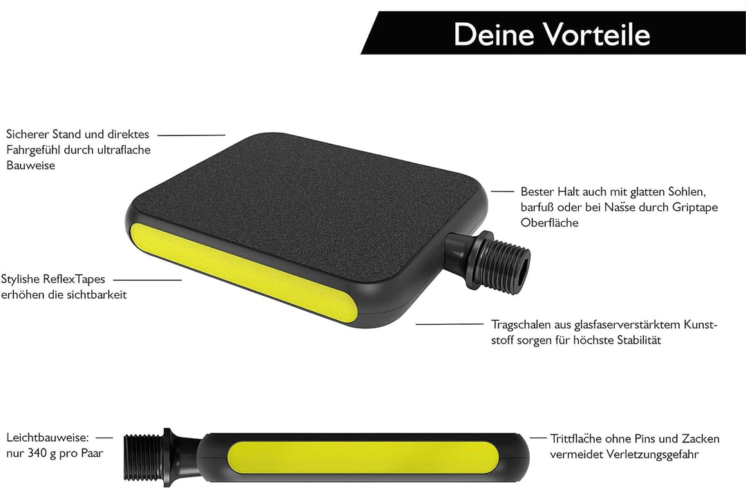 MOTOBICYCLES Reflex Urban Pedal + 2 Ersatz Griptape Pads - das ultimative City- und Tourenpedal für