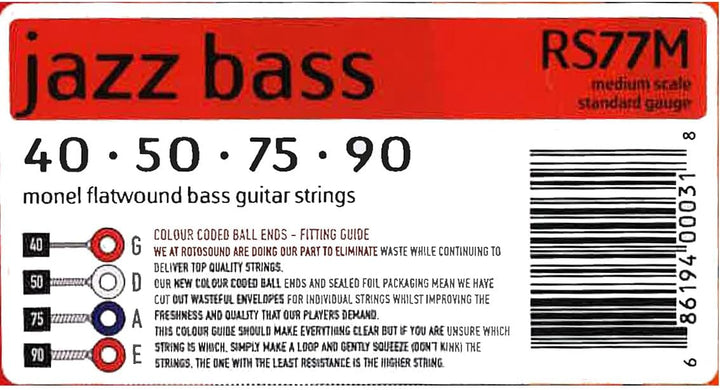 Rotosound Monel Bass-Saiten Flachdraht mittellange Mensur Medium 40 50 75 90