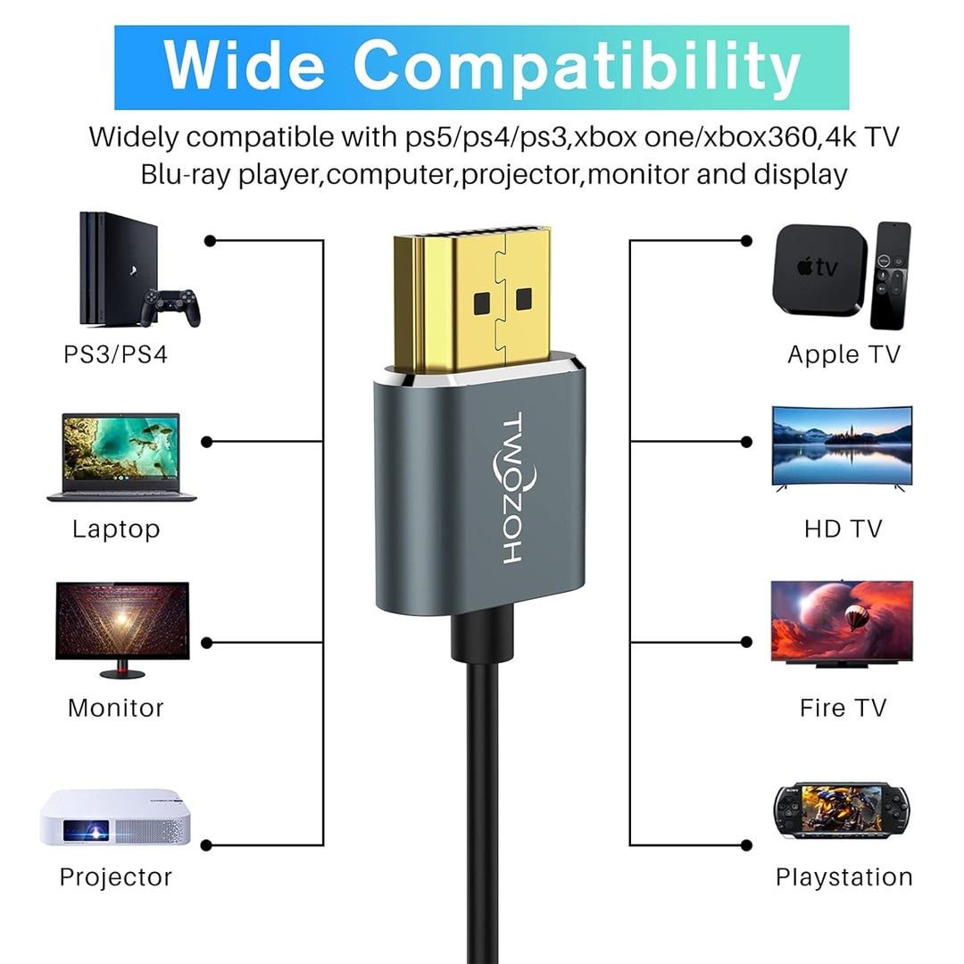 Twozoh Ultradünnes HDMI zu HDMI Kabel 10M,Hyper Slim HDMI 2.0 Kabel,Extrem Flexibles 4K HDMI Kabel,u