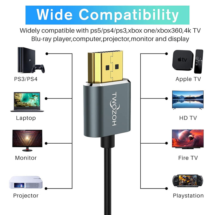 Twozoh Ultradünnes HDMI zu HDMI Kabel 10M,Hyper Slim HDMI 2.0 Kabel,Extrem Flexibles 4K HDMI Kabel,u