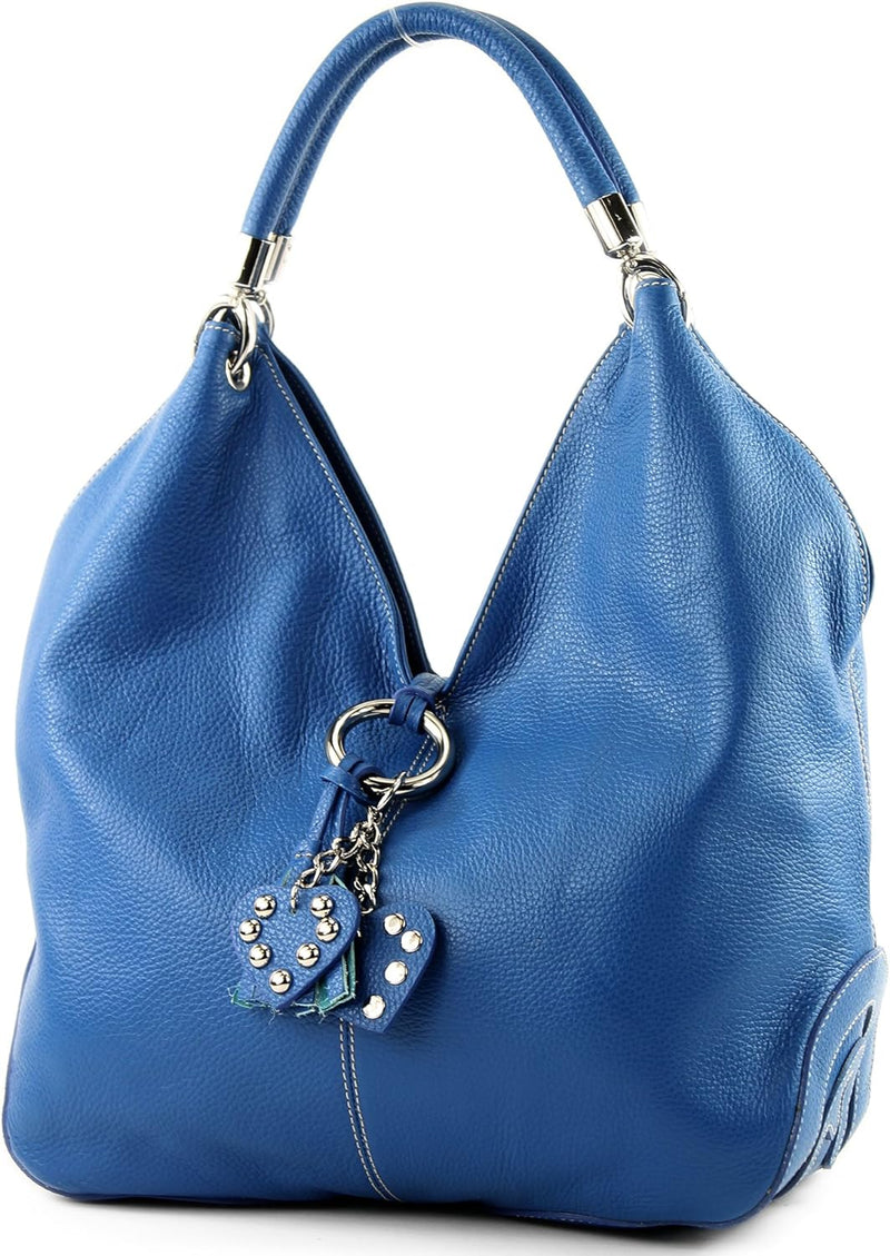 modamoda de - 330 - ital. Leder Damen Schultertasche Large Blau, Blau