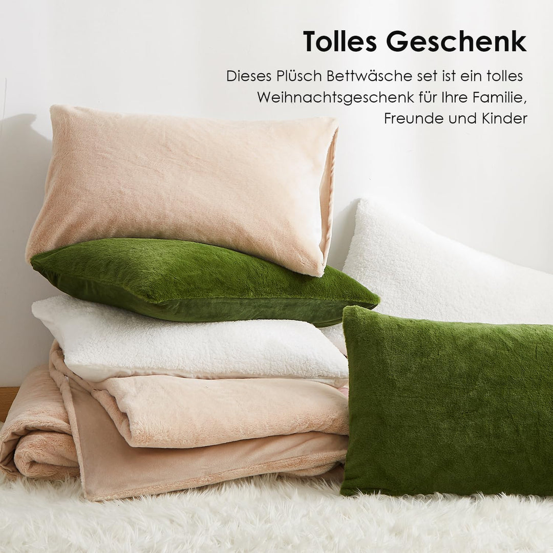 Lanqinglv Plüsch Bettwäsche 135x200 Grün Weiss Kunstfell Flauschig Winterbettwäsche Warme Kuschelig