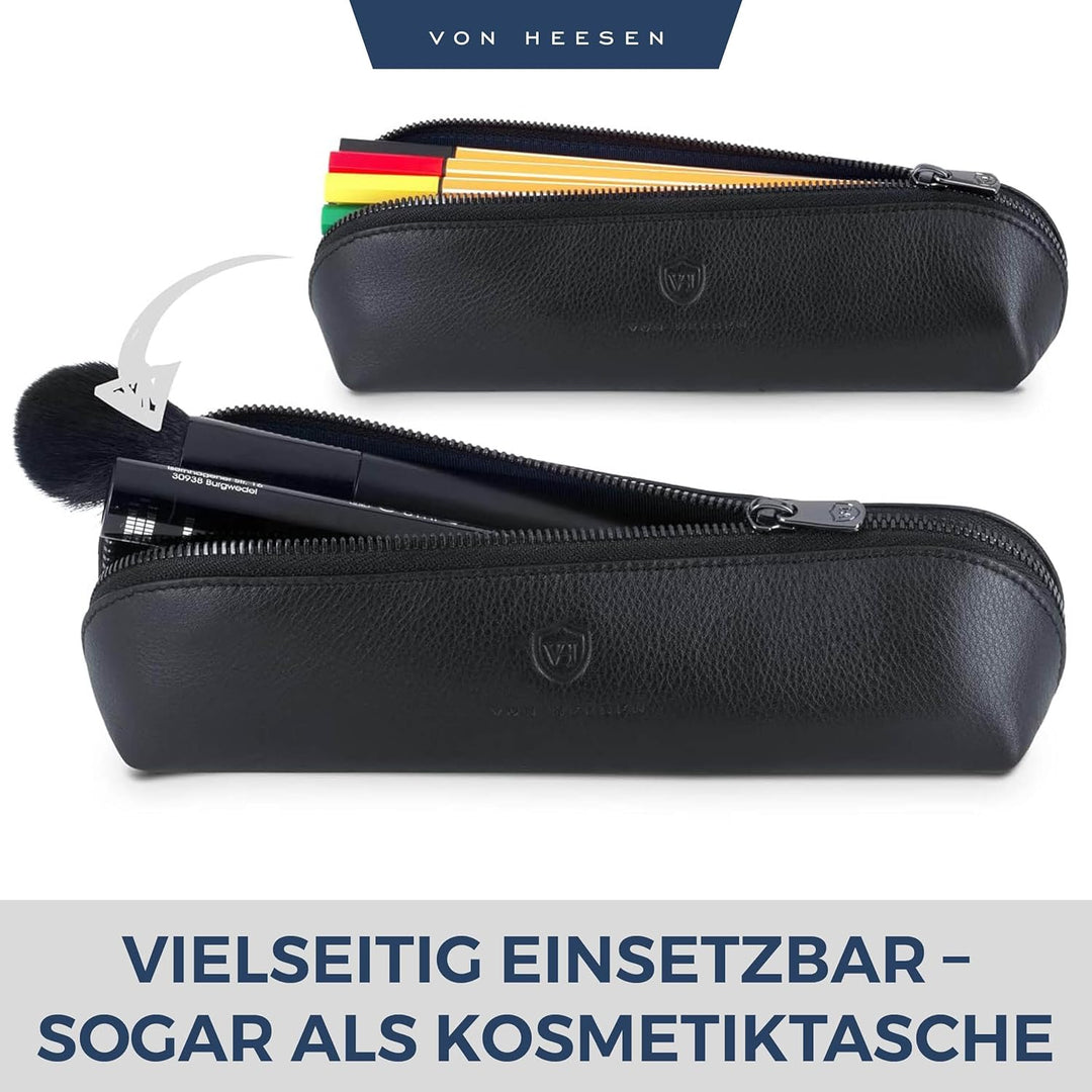VON HEESEN® Echtleder Federmäppchen Leder Federmappe Etui für Stifte Mäppchen Schule Federtasche Uni