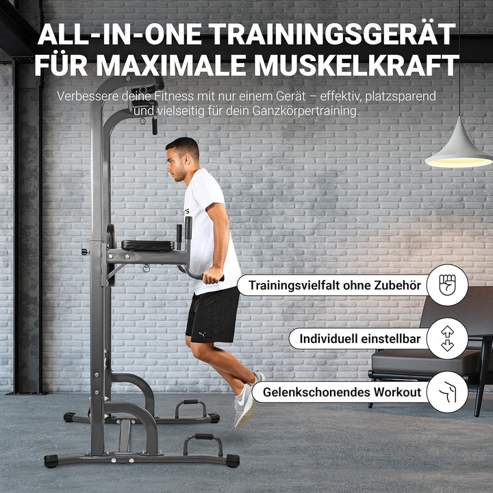 MSPORTS Power Tower - 7in1 multifunktionale Kraftstation - in der Grösse verstellbar - mit Liegestüt