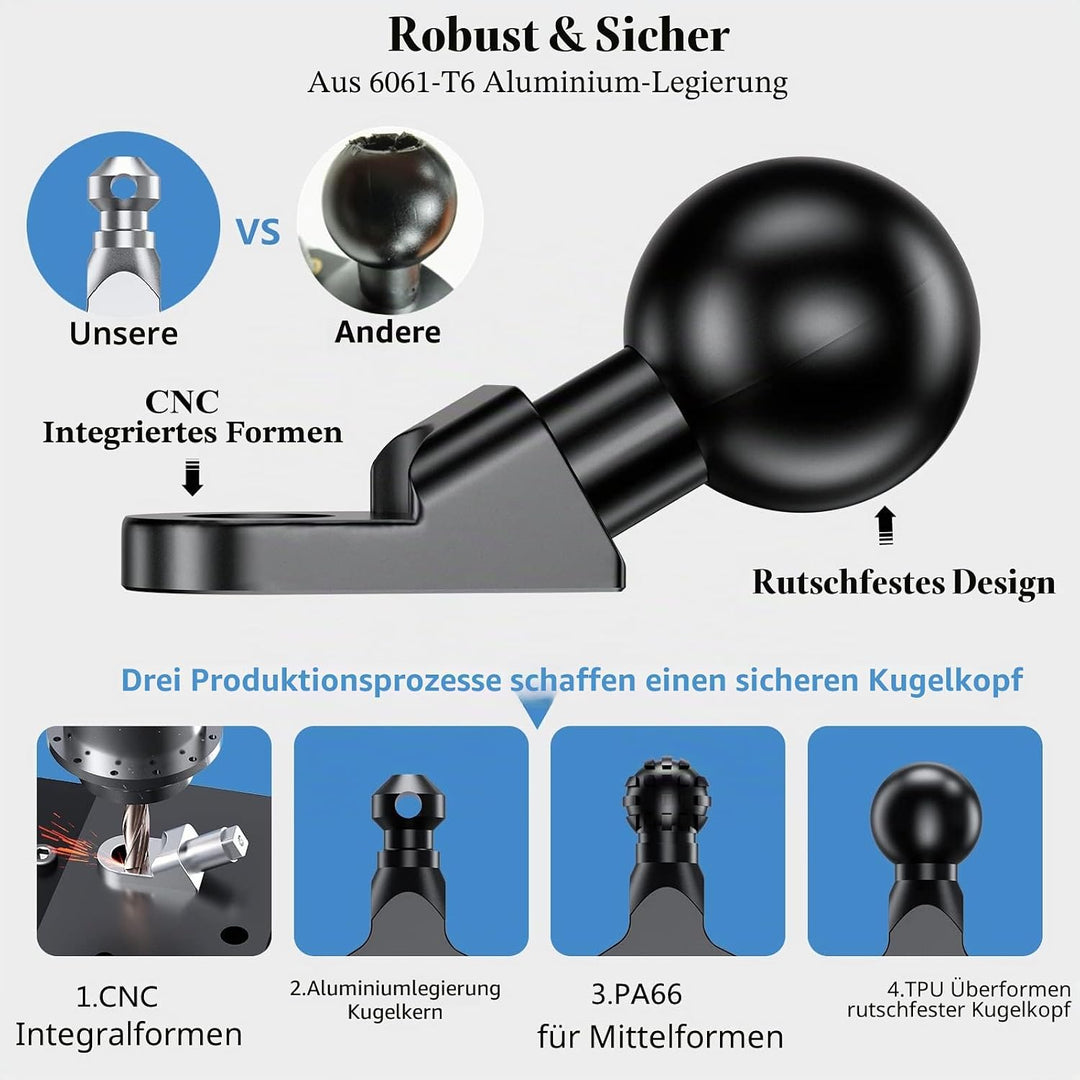 BRCOVAN 2St Aluminiumlegierung Rückspiegel-Montagebasis mit 1-Zoll-TPU-Kugel und 10-mm-Loch, Kompati
