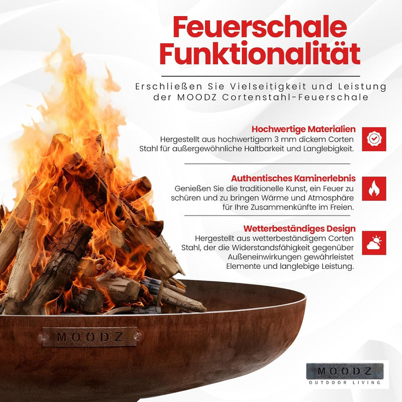 Moodz Feuerschale 120 cm - Feuerschalen für den Garten - Feuerstelle Outdoor & Feuertonne - Feuersch