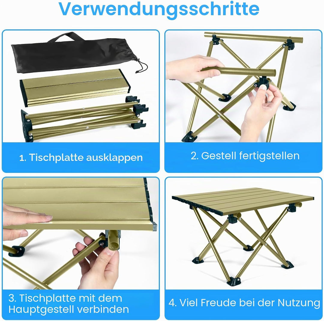 Klappbarer Campingtisch, Ultraleichter Tragbarer Campingtisch aus Karbonstahl mit Tragetasche für Ou