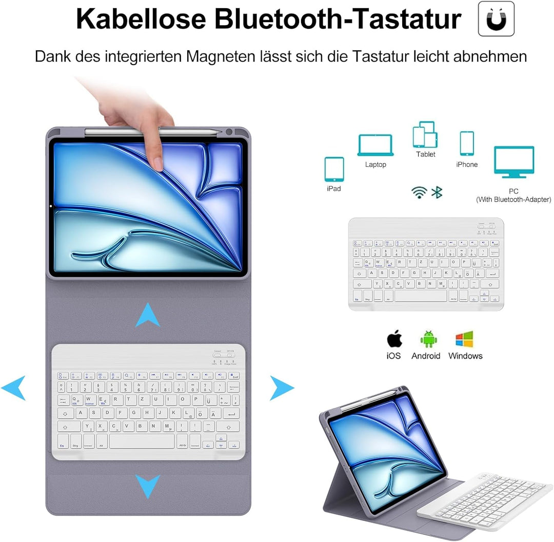 IVEOPPE Tastatur für iPad Air 11” M4 2026/M3 2025/M2 2024, Schutzhülle mit Stifthalter, Hülle mit Bl