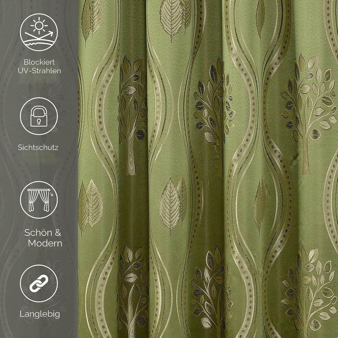 Elegant Comfort Aurora Vorhang-Set, Jacquard-Optik, mit angenähtem Volant, 137,2 x 213,4 cm, Salbei,