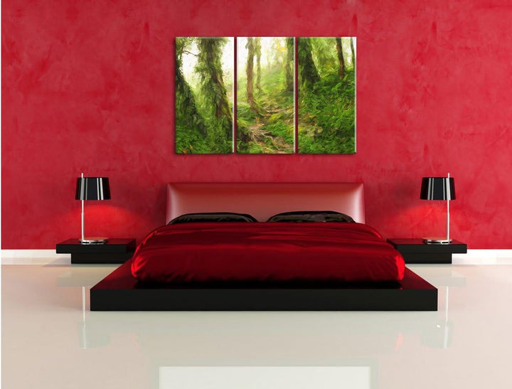 Pixxprint Tropischer La Selva Dschungel Pinsel Effekt 3-Teiler Leinwandbild 120x80 Bild auf Leinwand