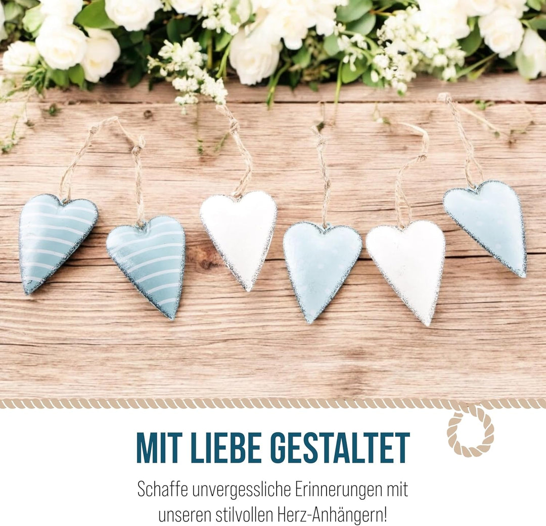 Logbuch-Verlag 12 kleine Herzanhänger Metall Herzen zum Aufhängen blau weiss Hochzeit Ostern Frühlin