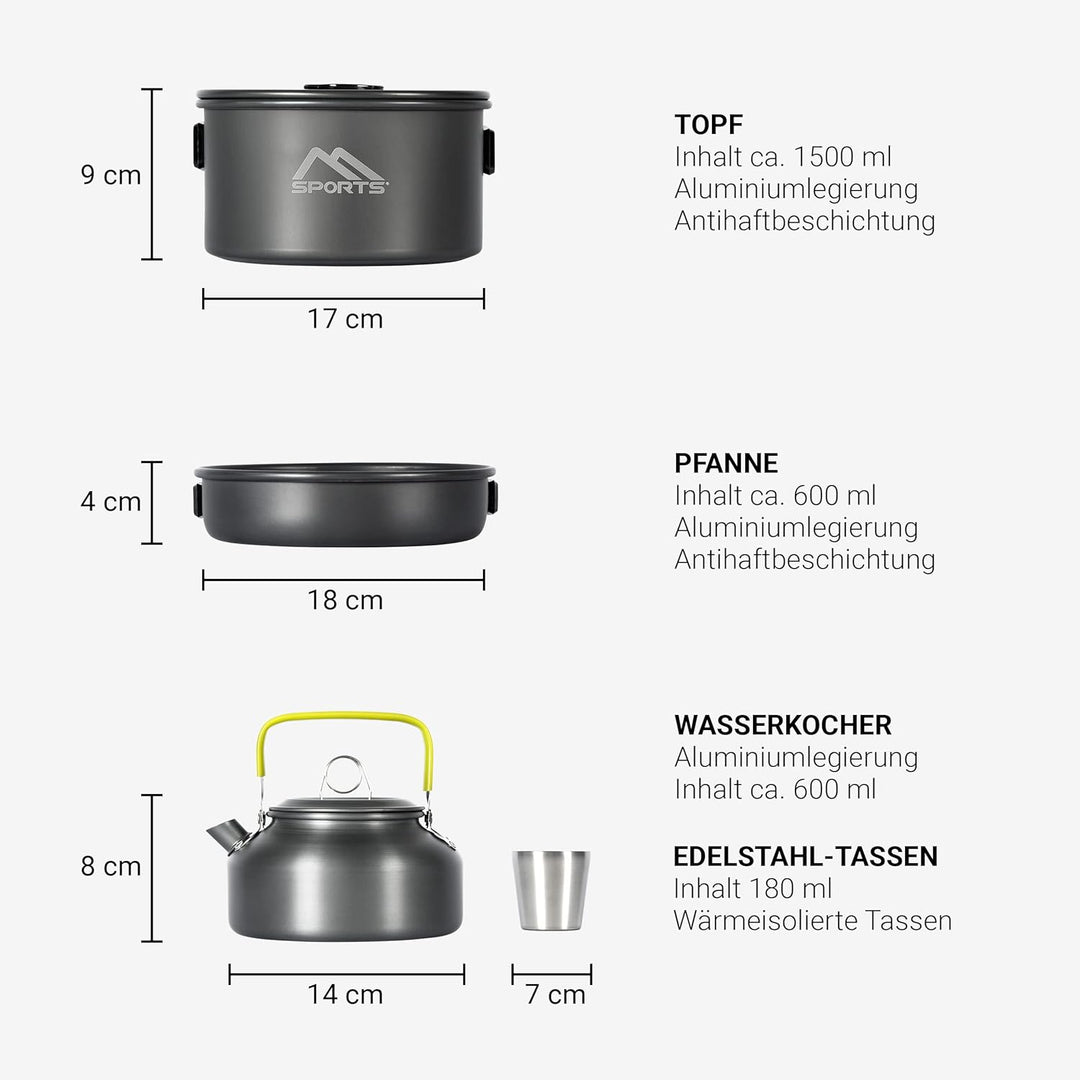 MSPORTS Camping Kochset Premium - Kochgeschirr Outdoor aus Aluminium um Geschirr Set Kochtopf Topf &