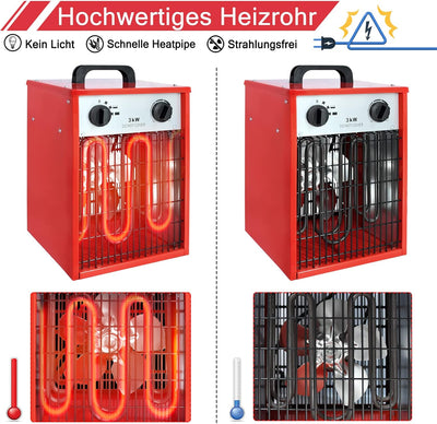 XMTECH Heizlüfter Elektroheizung 3kW 220V - Bauheizer Elektroheizer Heizstrahler Heizgeraet Heizgebl