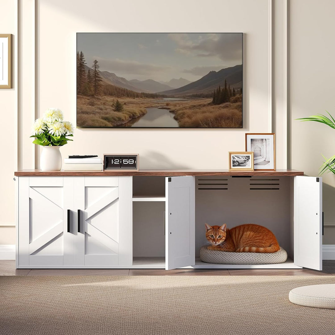 HOOBRO Katzenschrank, Katzentoilette Schrank, 148 cm Katzenklo Schrank mit Eingang für 2 Katzen, Hau