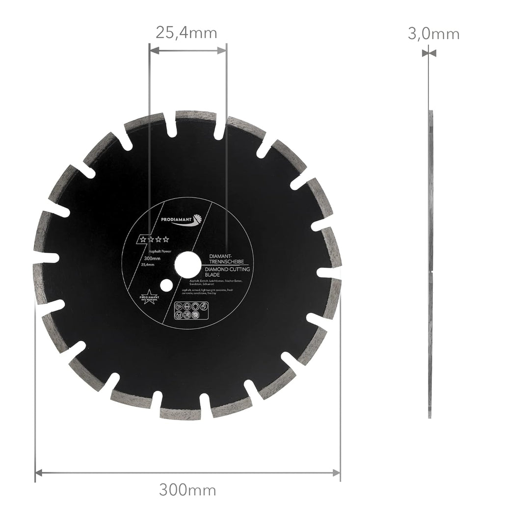 PRODIAMANT Diamantscheibe 300 mm x 25,4 mm Abrasiv für Strassen, Asphalt, Estrich, Leichtbeton, fris