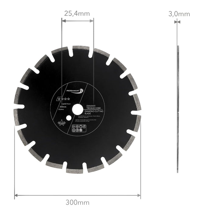 PRODIAMANT Diamantscheibe 300 mm x 25,4 mm Abrasiv für Strassen, Asphalt, Estrich, Leichtbeton, fris