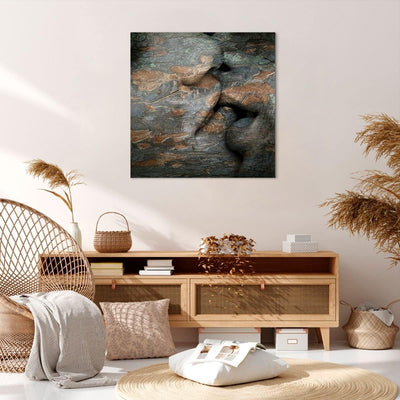 Bilder auf Leinwand 70x70cm Leinwandbild Frau Mann Kuss Abstraktion Gross Wanddeko Bild Schlafzimmer