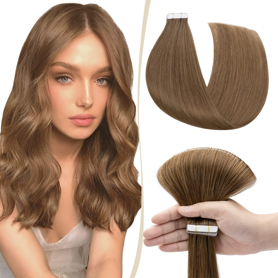 SEGO Extensions Tape Echthaar Haarverlängerung 10 Tressen Klebeband 25g Haarteile 7A Glatt 100% Remy