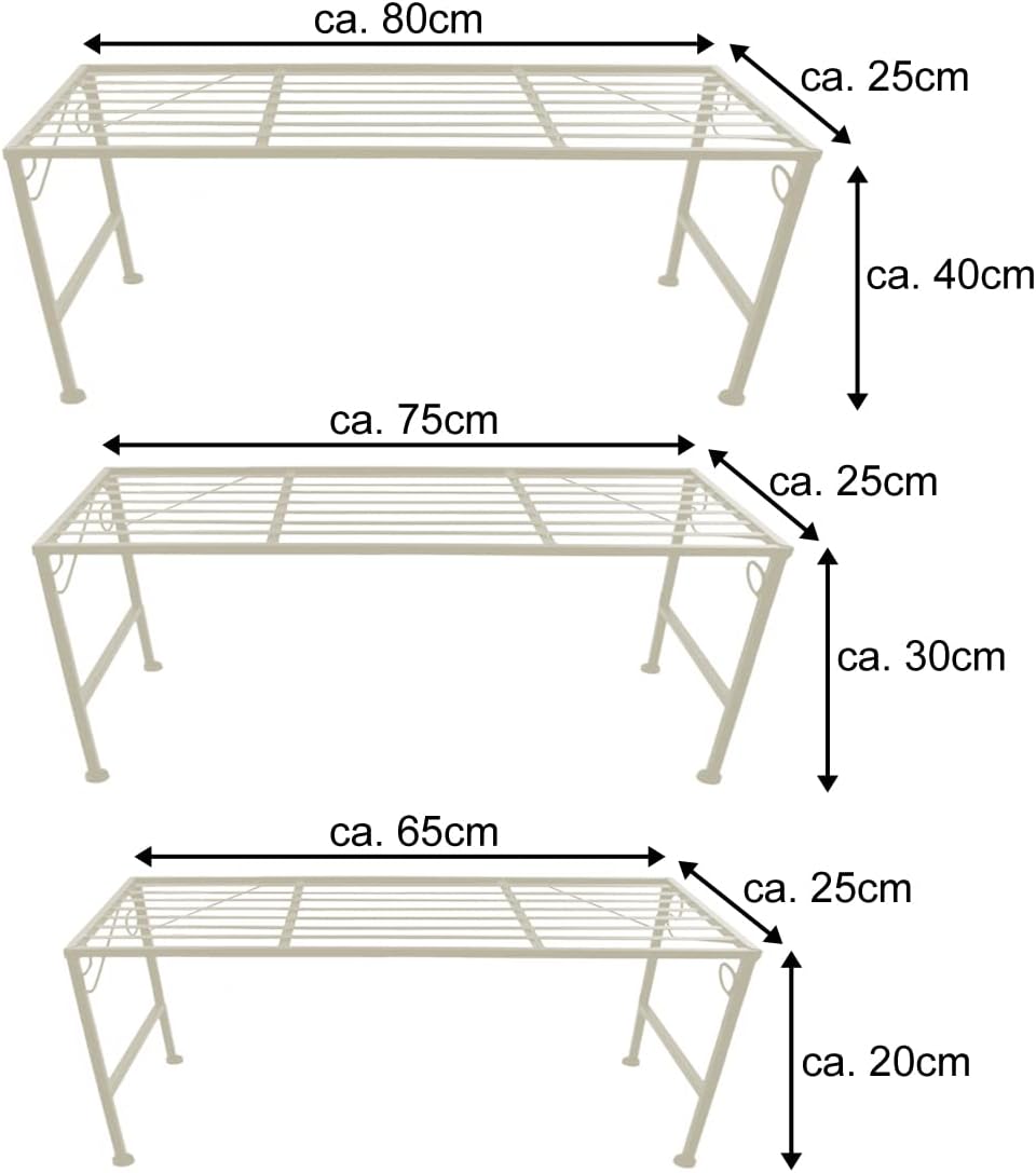PrimoLiving Metall XL Blumentreppe 3-teilig creme - Klappbare 3-stufige Blumenbank Metall-Bank Blume
