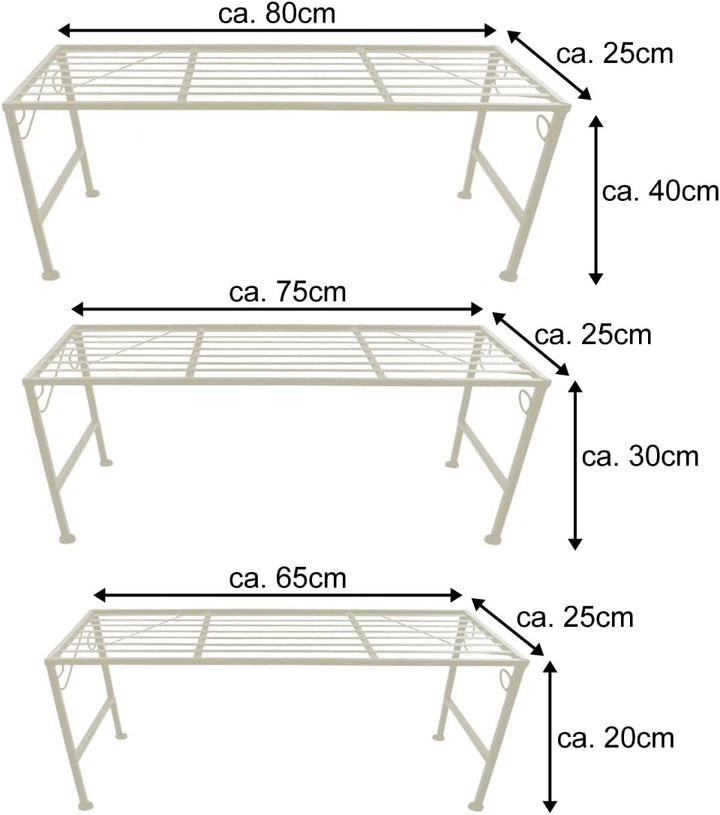 PrimoLiving Metall XL Blumentreppe 3-teilig creme - Klappbare 3-stufige Blumenbank Metall-Bank Blume