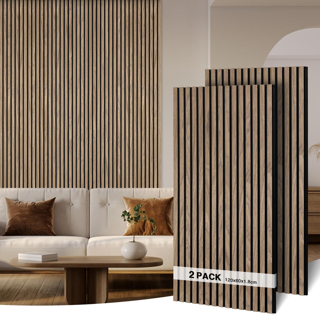 Akustikpaneele Holz 120x60cm-2er Set(1,44m²) 3D Wandpaneele mit Holzfurnier & Filz, Akustik Holzpane