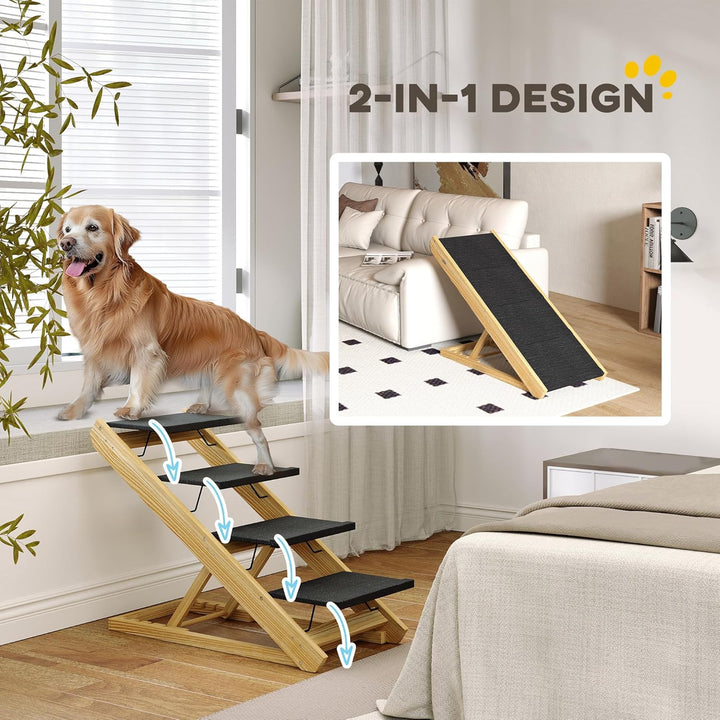 PawHut 2 in 1 Hundetreppe 4-stufige 62,5 cm Höhenverstellbar Hunderampe mit Rutschfester Oberfläche