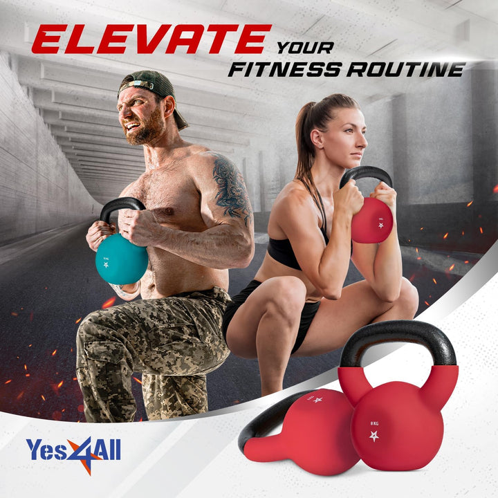 Yes4All 2-20 kg Cast Iron Kettlebell with Neoprene Coating, Multicoloured Kettlebells, Swing Dumbbel