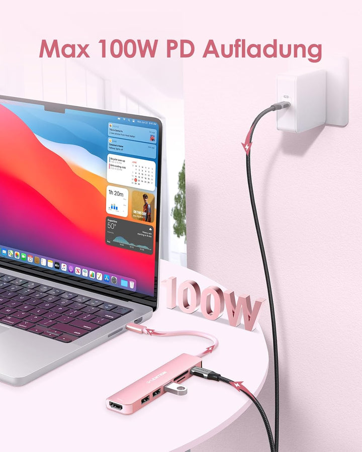 LENTION USB C Hub mit 100W PD Aufladung, 4K@60Hz HDMI, SD/TF Kartenleser, USB 3.0, Adapter USB C auf