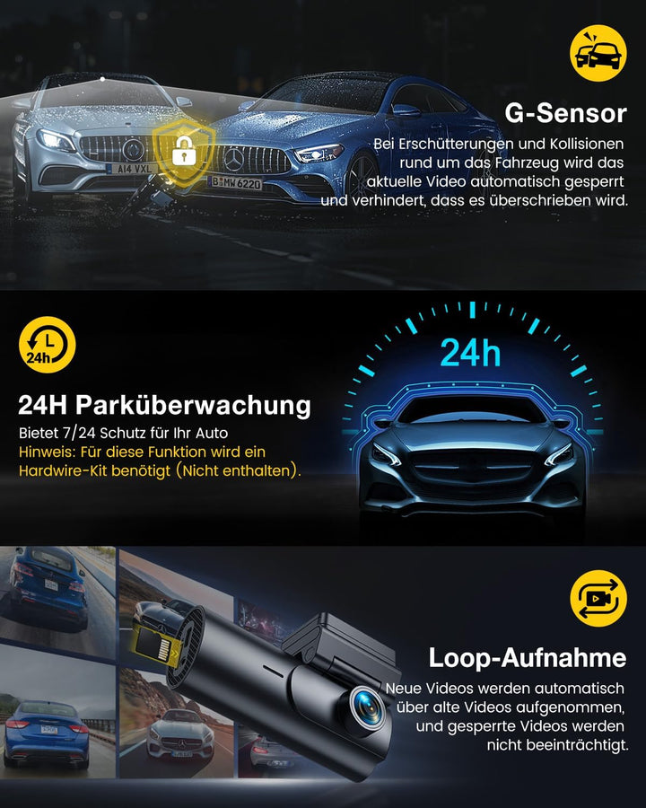 GKU 4K Dashcam Auto Vorne Hinten, 5GHz WiFi GPS, Dual Dash Cam, 1.5” IPS Mini Auto Kamera mit 64GB S