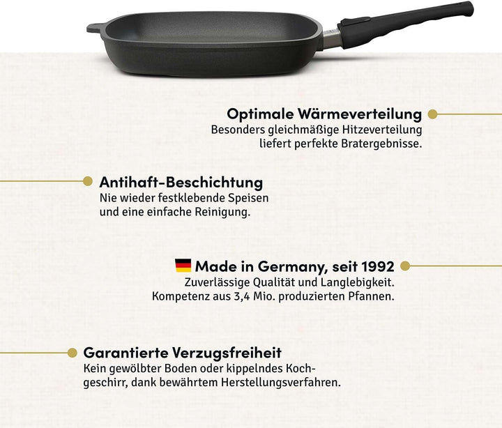 Hoffmann Grillpfanne Induktionsherd mit Deckel 28 x 28 cm I Made in Germany I Backofengeeignet bis 2